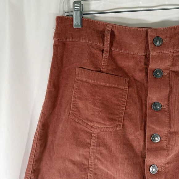 Aerie Corduroy Skirt Women's Large Brown Button Front Pockets Cotton Blend - Picture 3 of 8